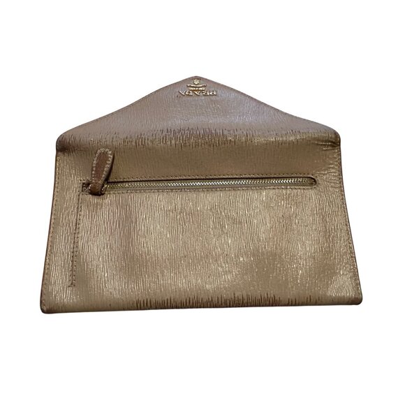 Prada Milano Envelope Clutch Wallet Womens Leather Beige Textured Gold Logo - Picture 5 of 9
